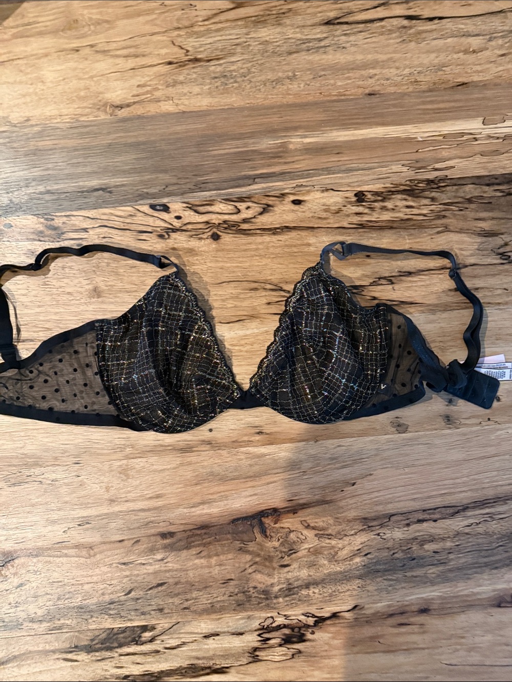 Victoria's Secret Black Lace & Gold-Thread Underwire Bra